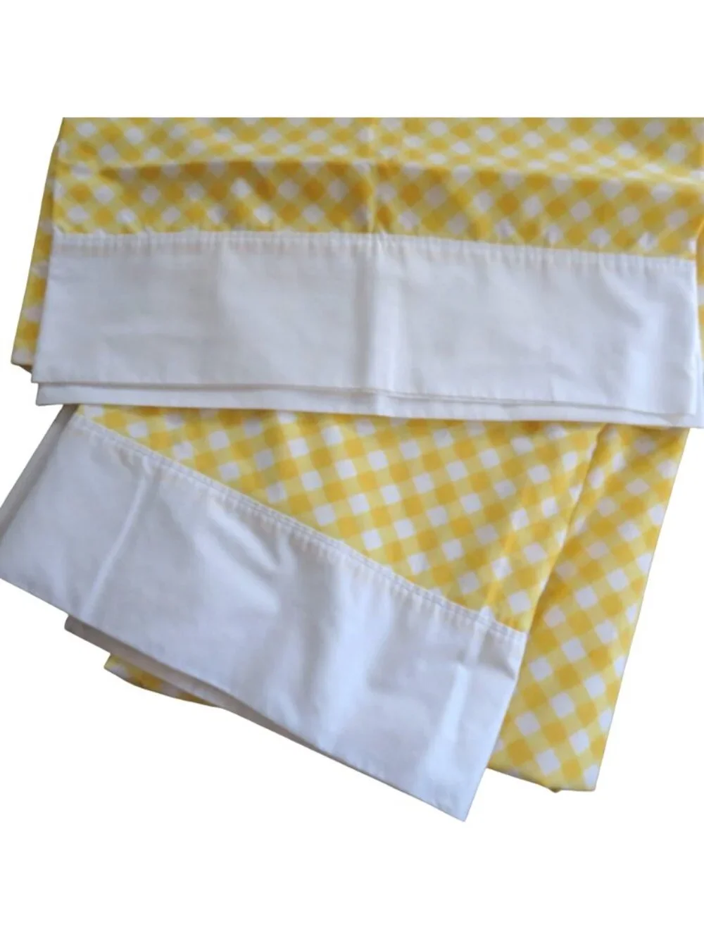 Vintage Springmaid King Flat Sheet 2 Pillowcases Yellow White Check No Iron USA